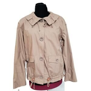 J. Crew Caprice Khaki Snap Front Ruffled Drawstring Collar and Hem Cargo Jacket